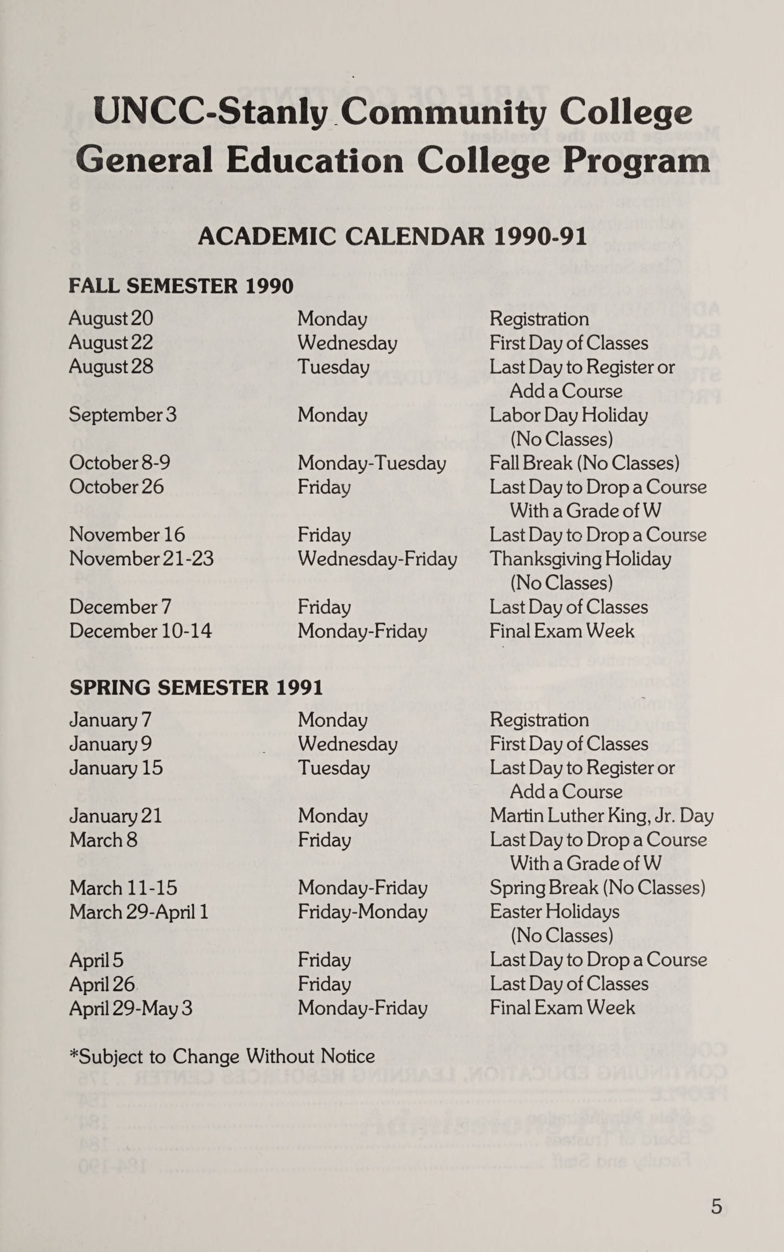 Stanly Community College General Catalog [1990-1991]