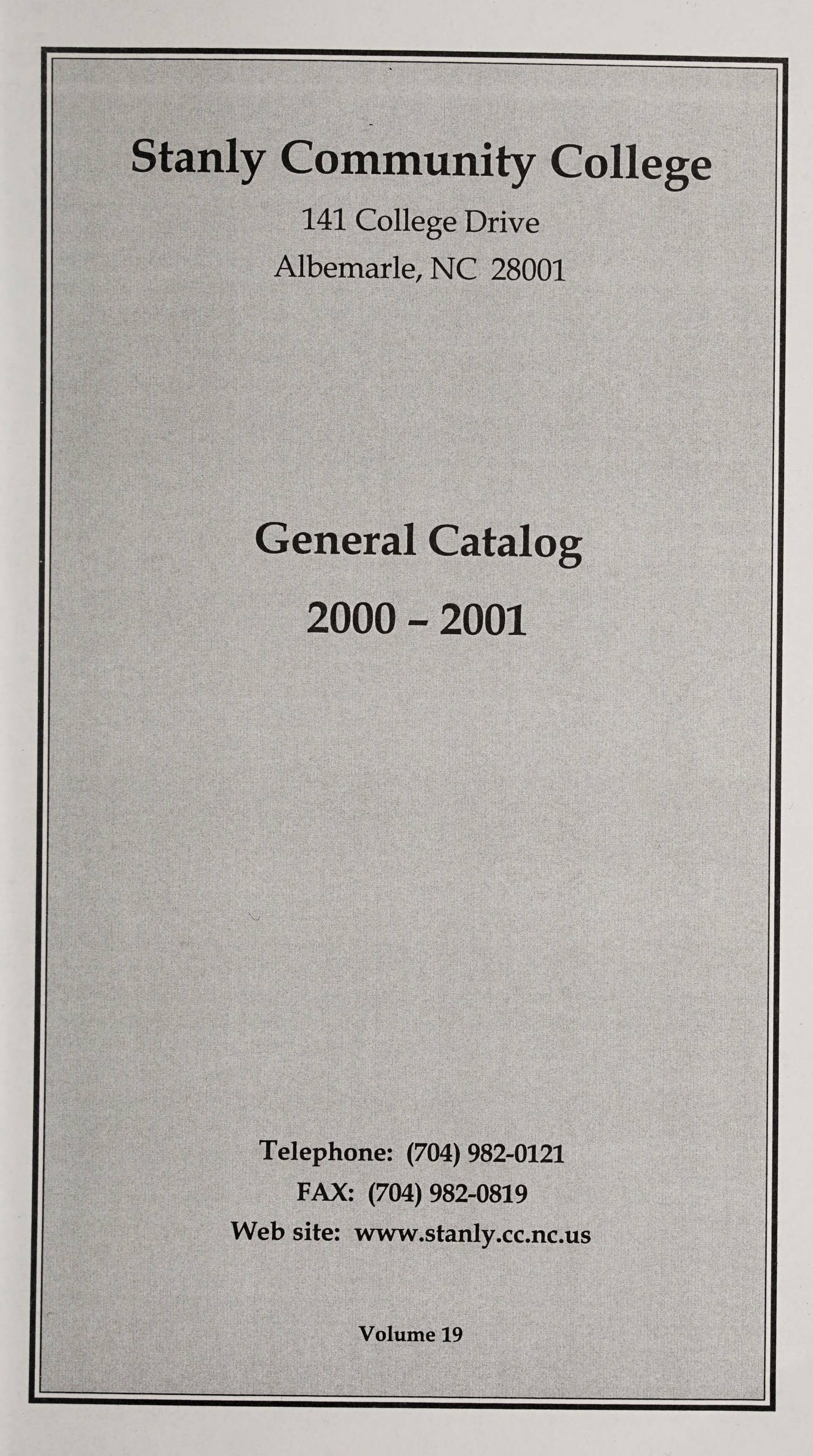 Stanly Community College General Catalog [2000-2001]