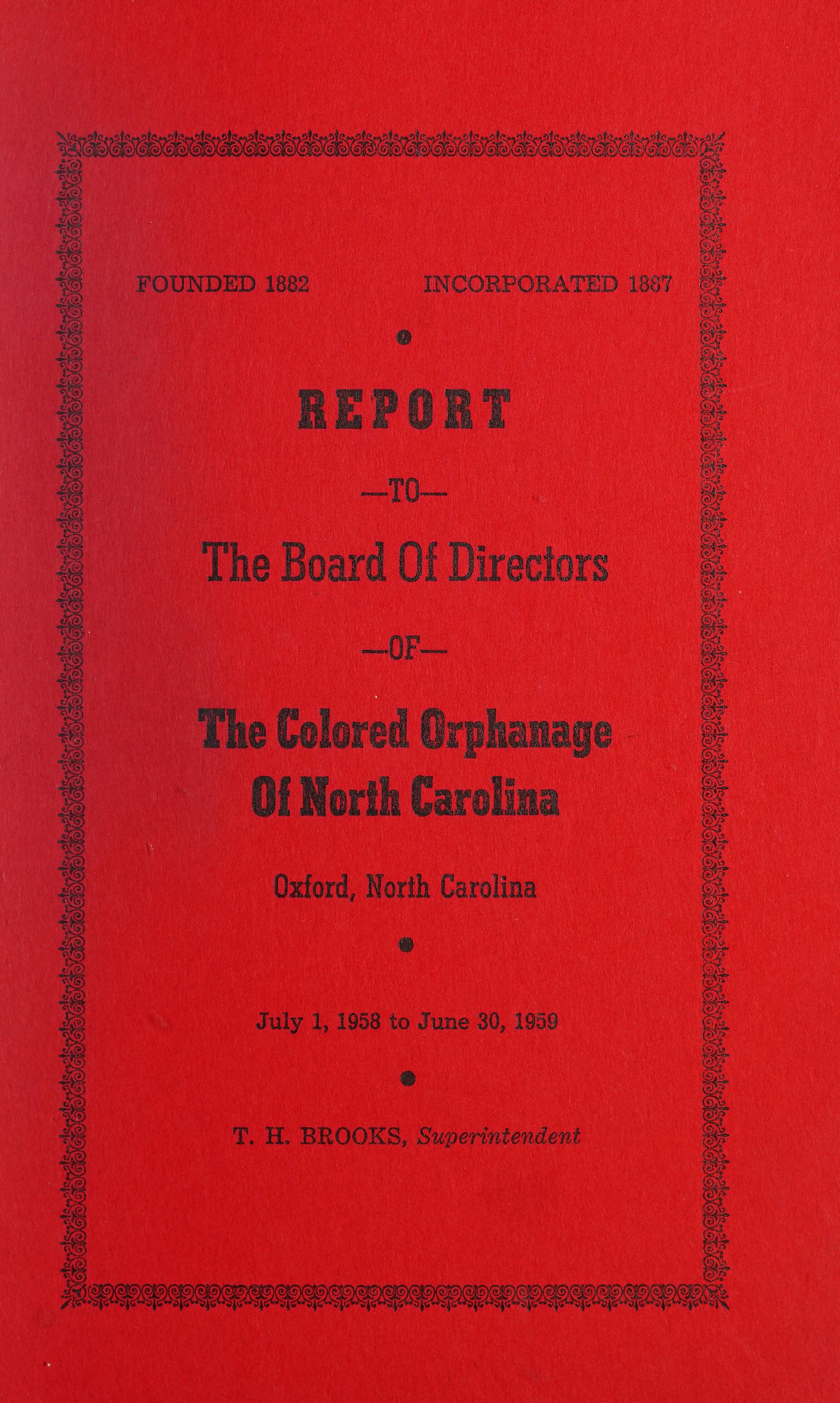 Report to The Board of Directors of The Colored Orphanage of North ...