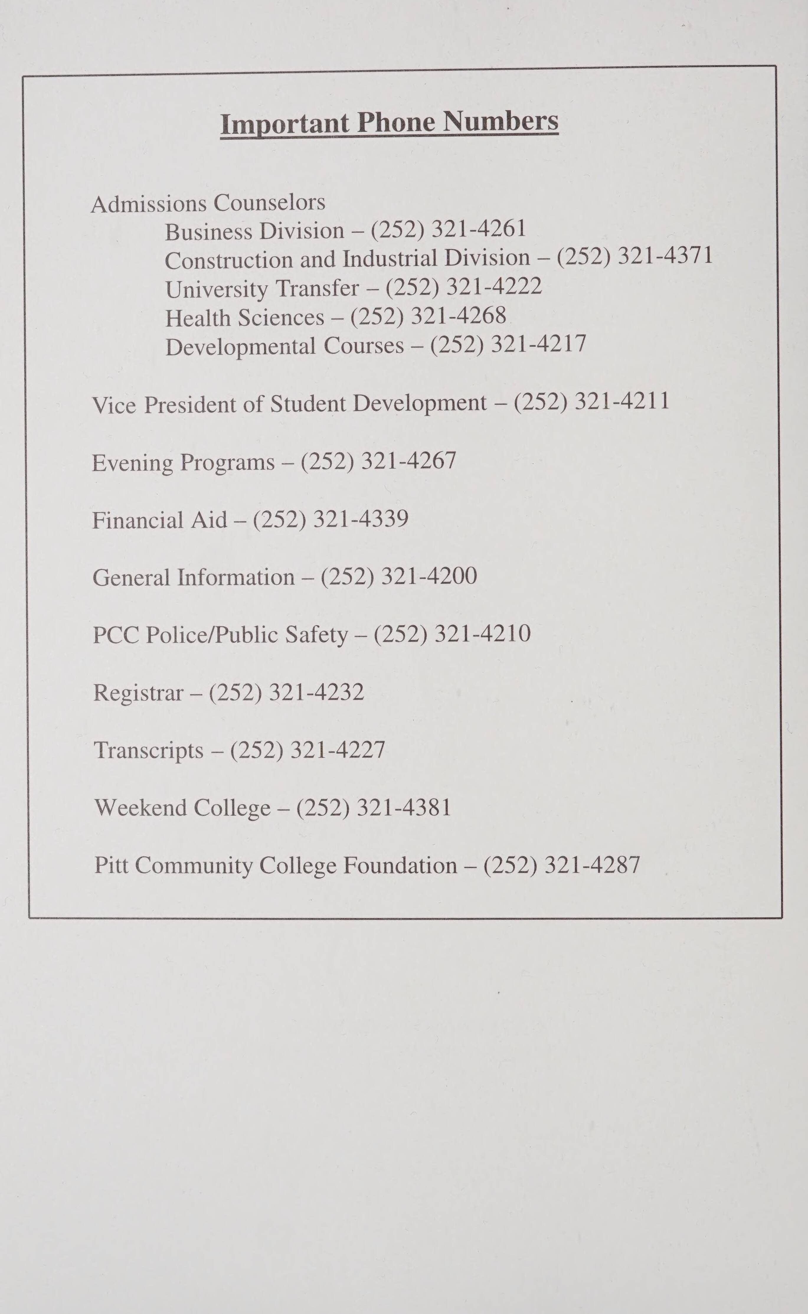 Pitt Community College General Catalog [20002001]