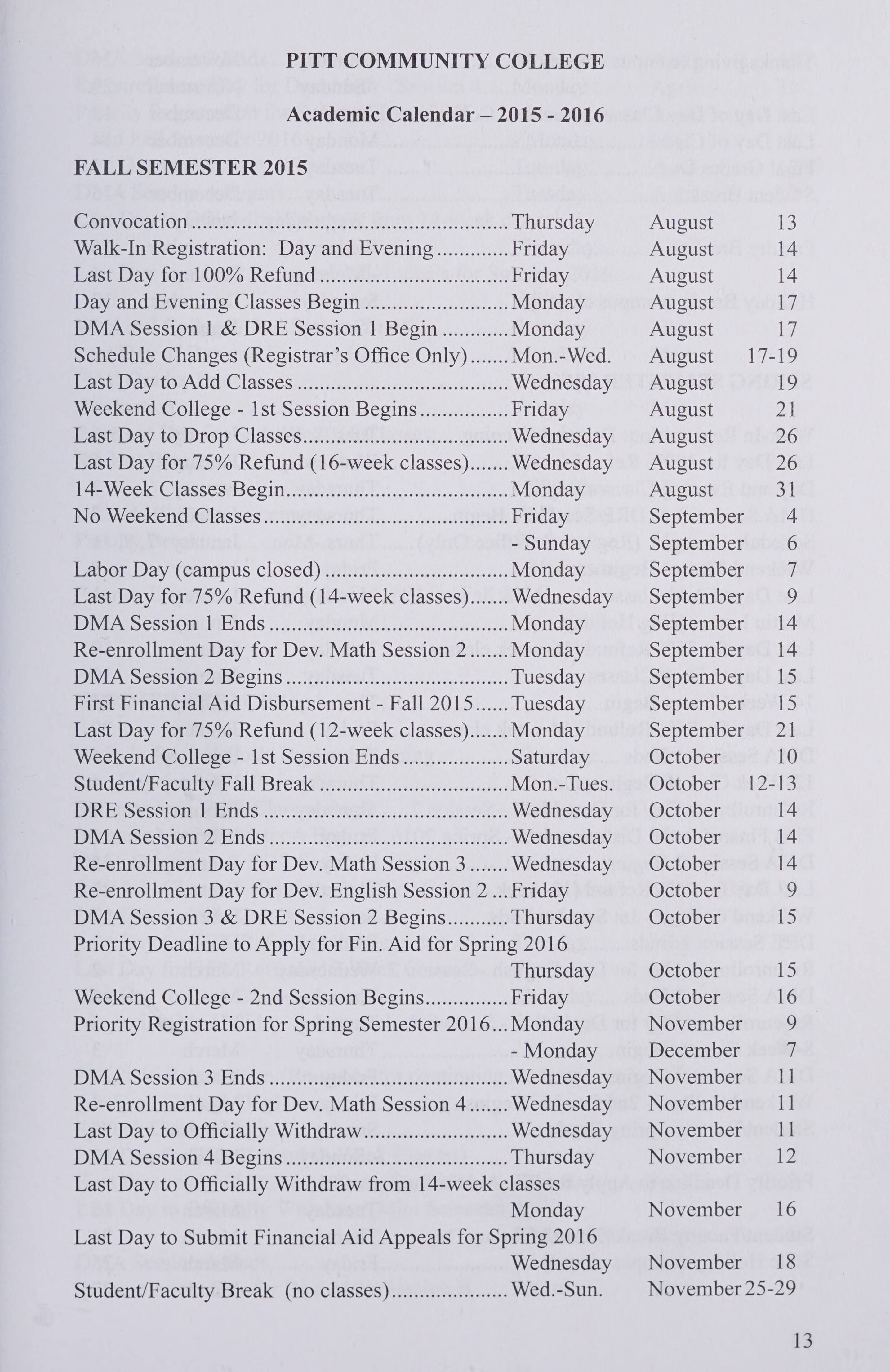 Pitt Community College General Catalog [2015-2016]
