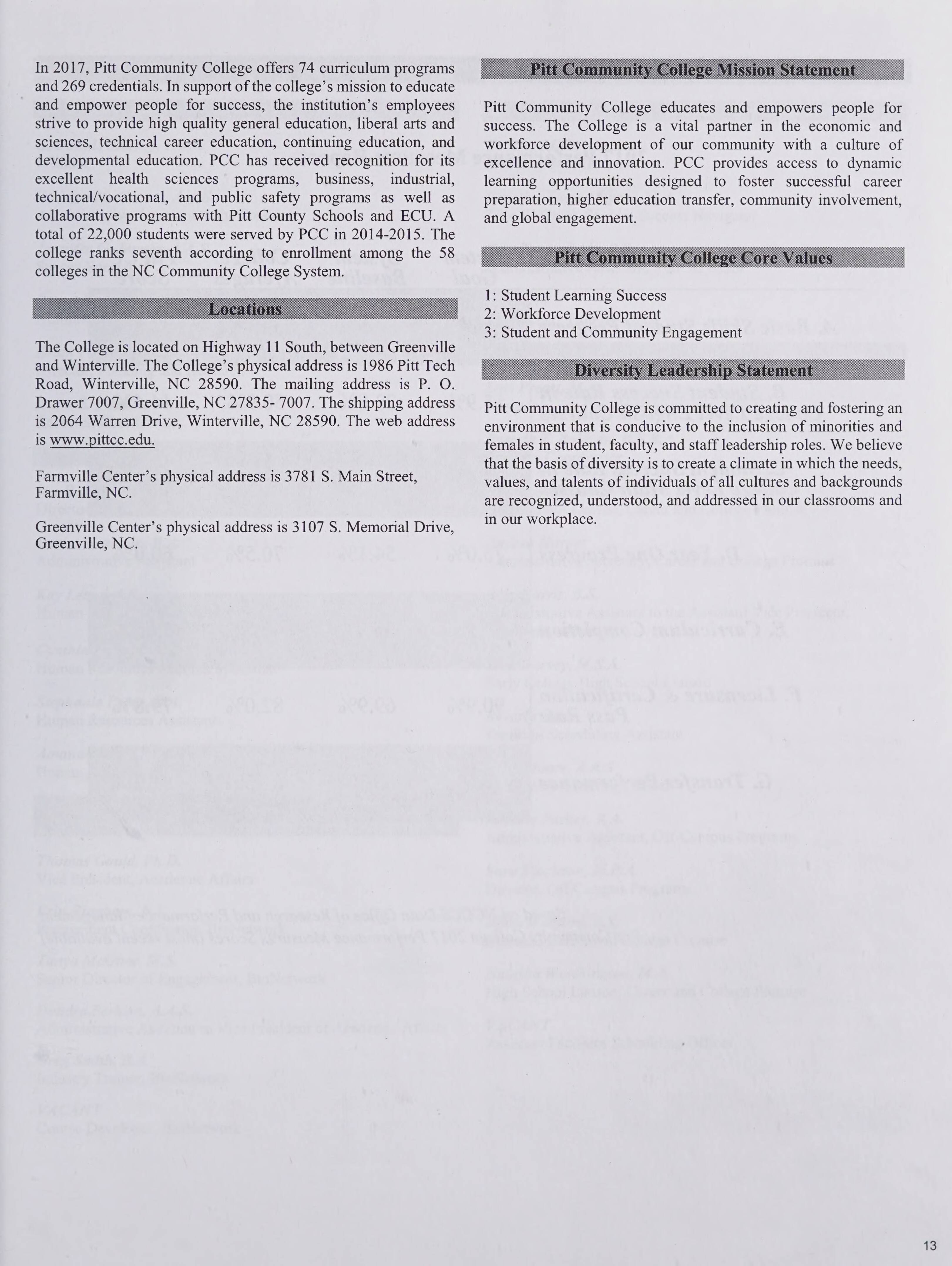 Pitt Community College General Catalog 2017 2018 