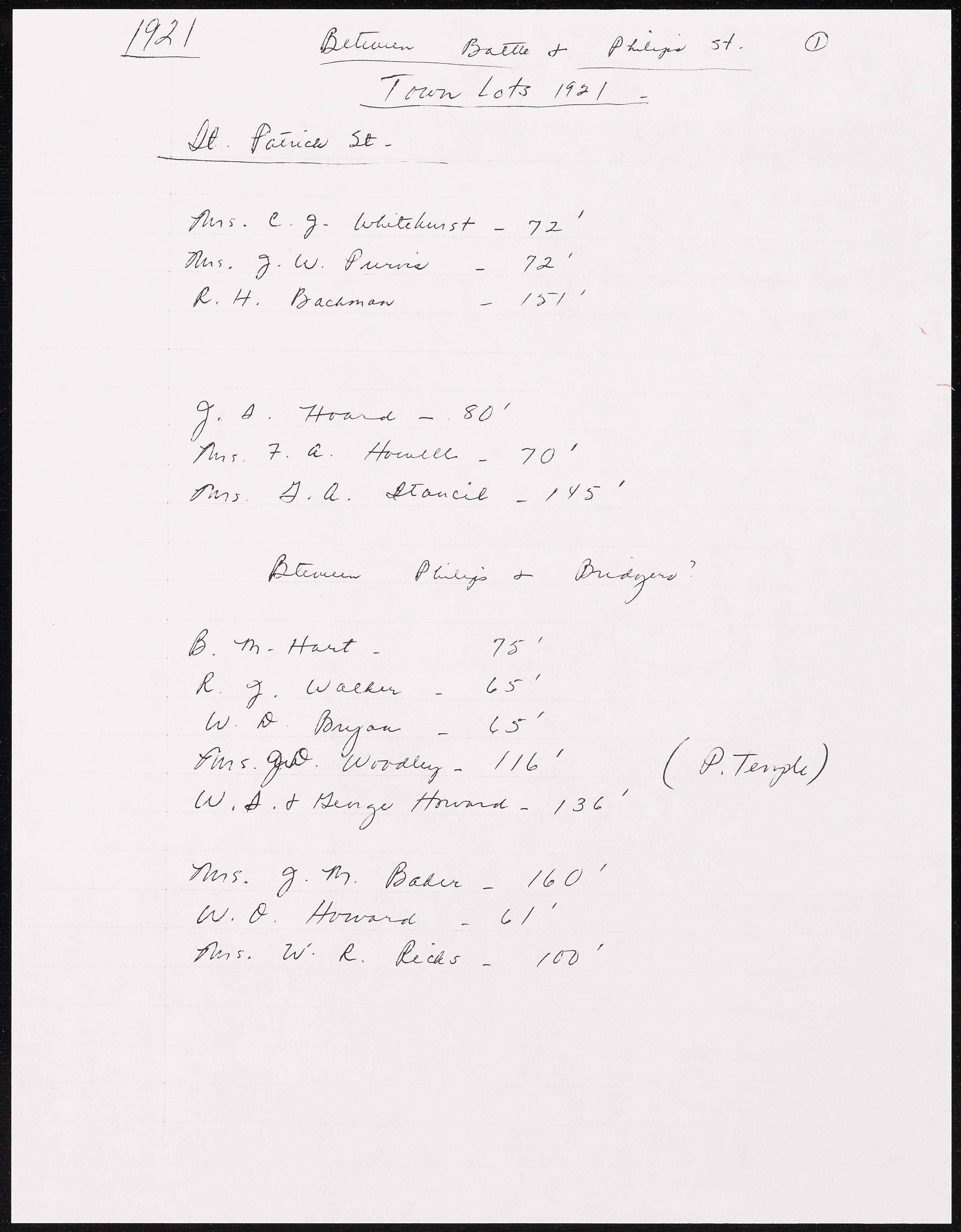 Tarboro Town Lot Records for 1921