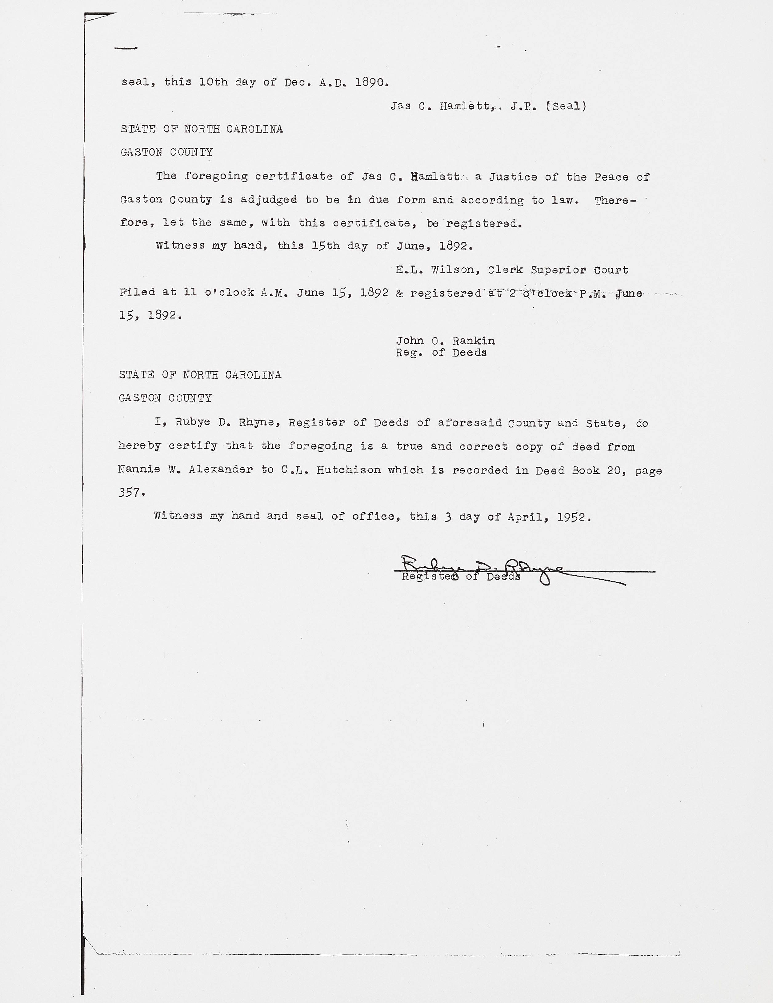 Gaston County Church Deed