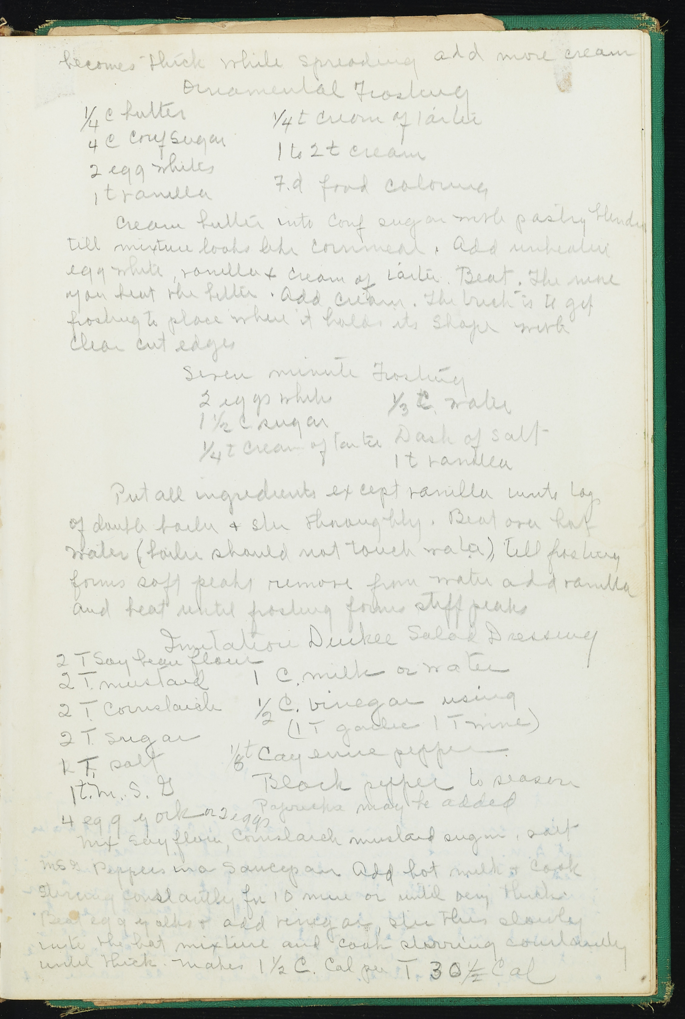 Delany Handwritten Recipes Ornamental Frosting and Seven Minute Frosting