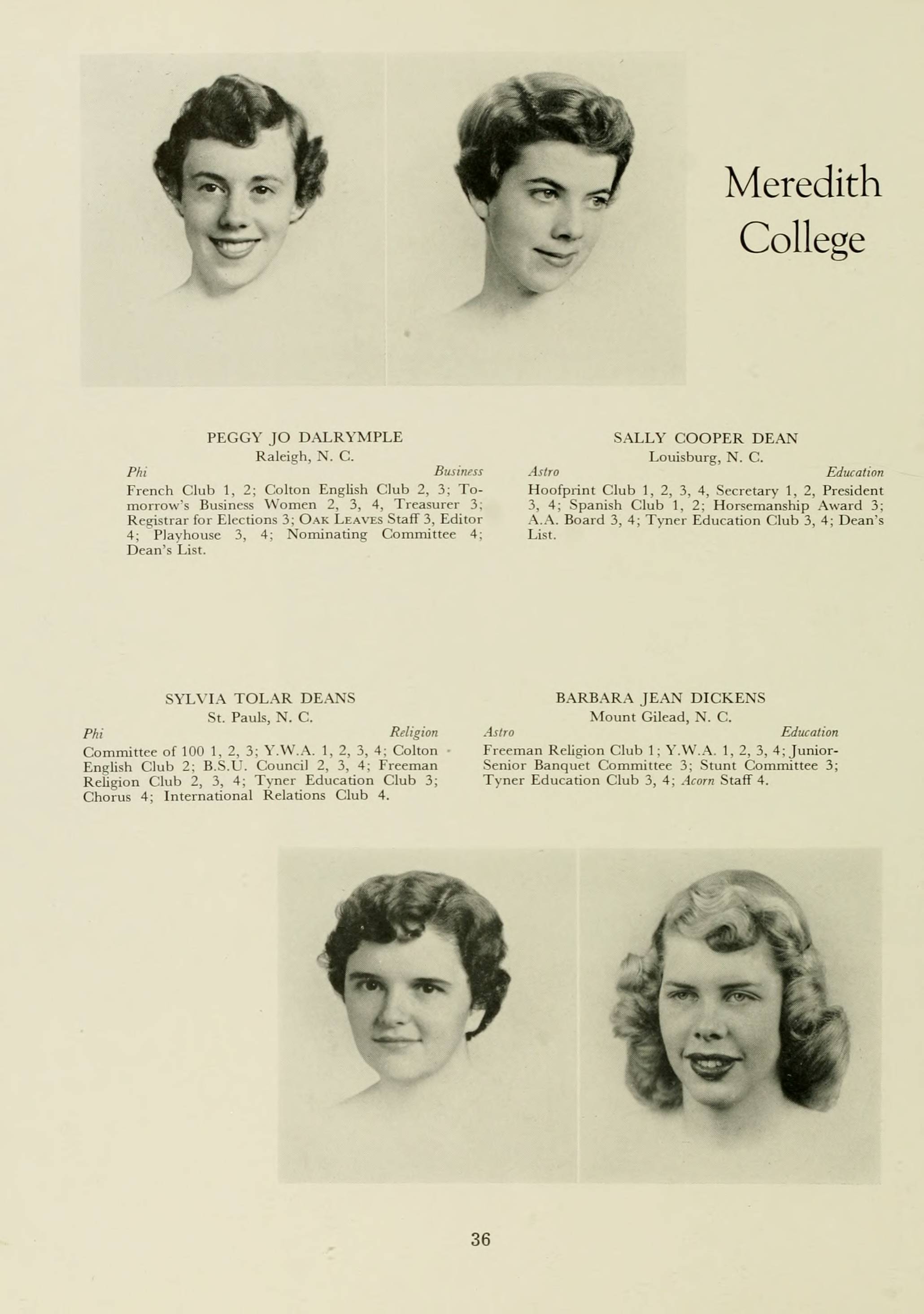 1953 "Oak Leaves" Yearbook Raleigh North Carolina + Meredith College 