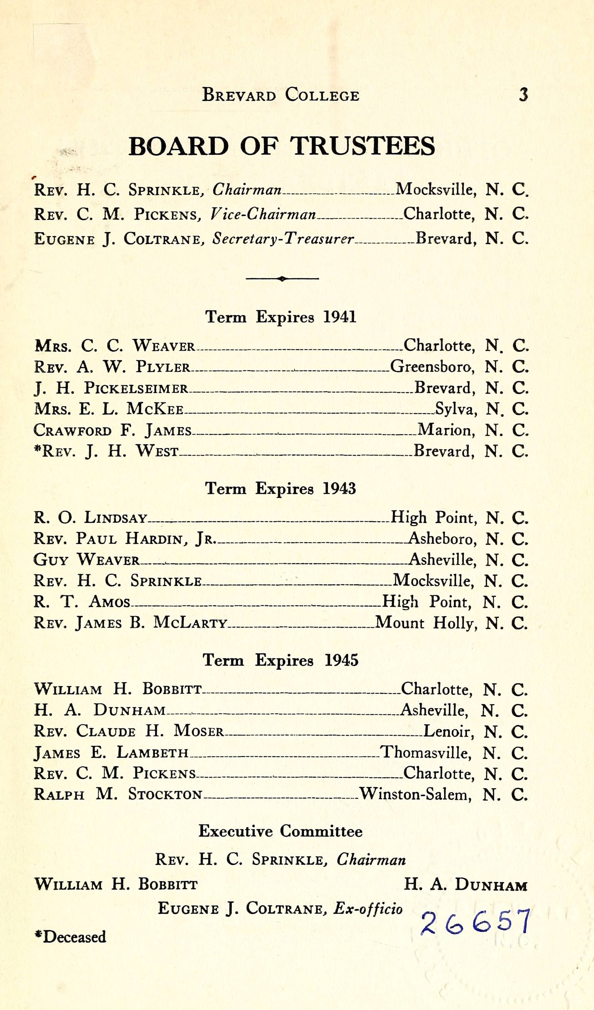 Brevard College Catalog 1939 1940