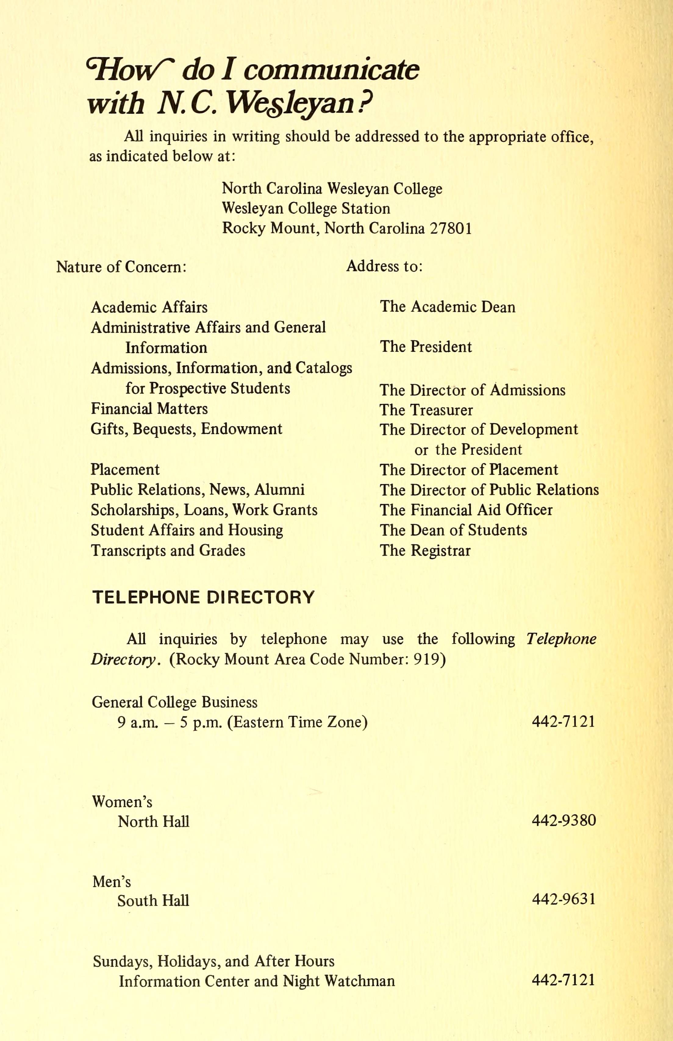 North Carolina Wesleyan College Catalog 1975 1976