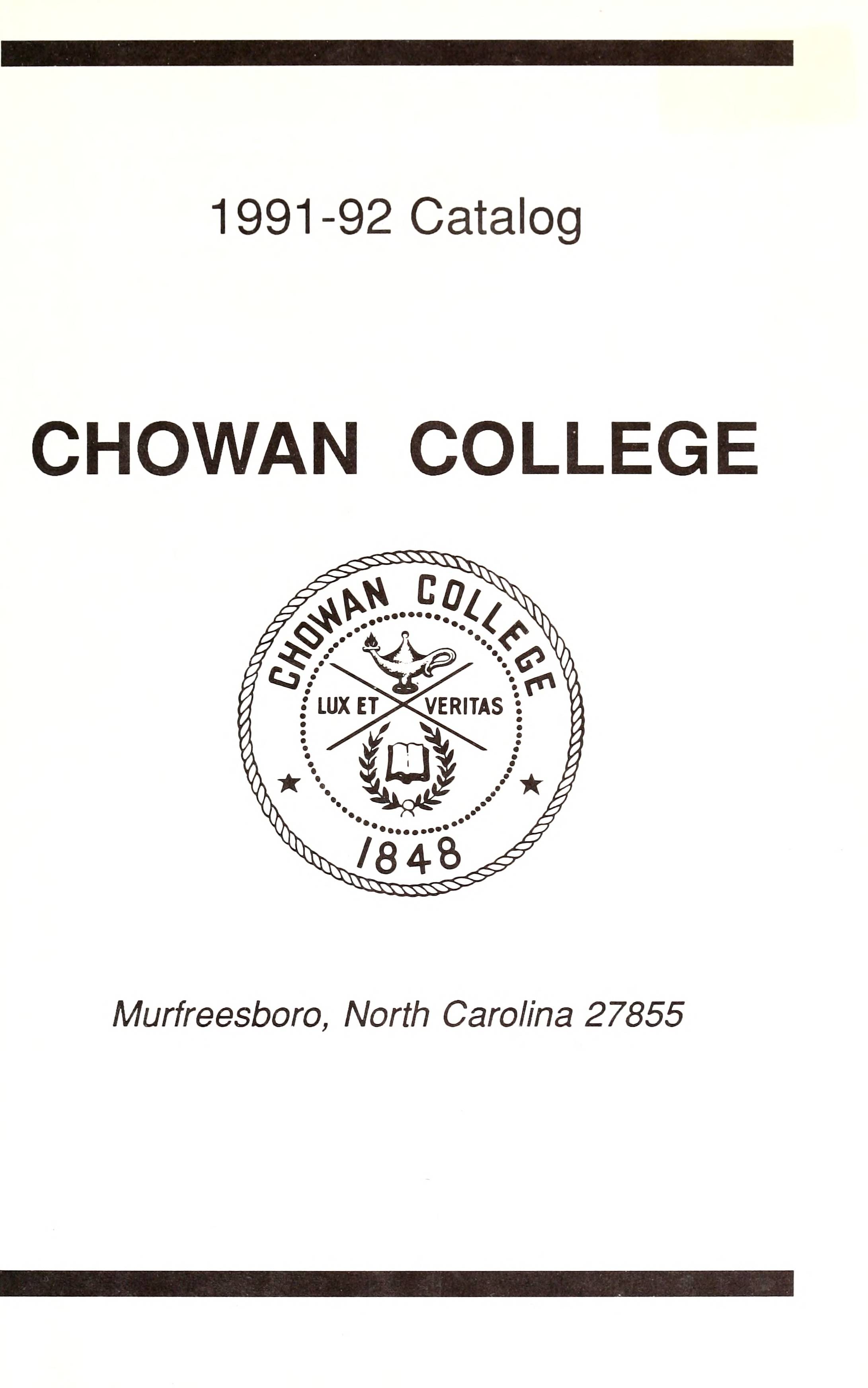 Chowan College Catalog 1991 1992 