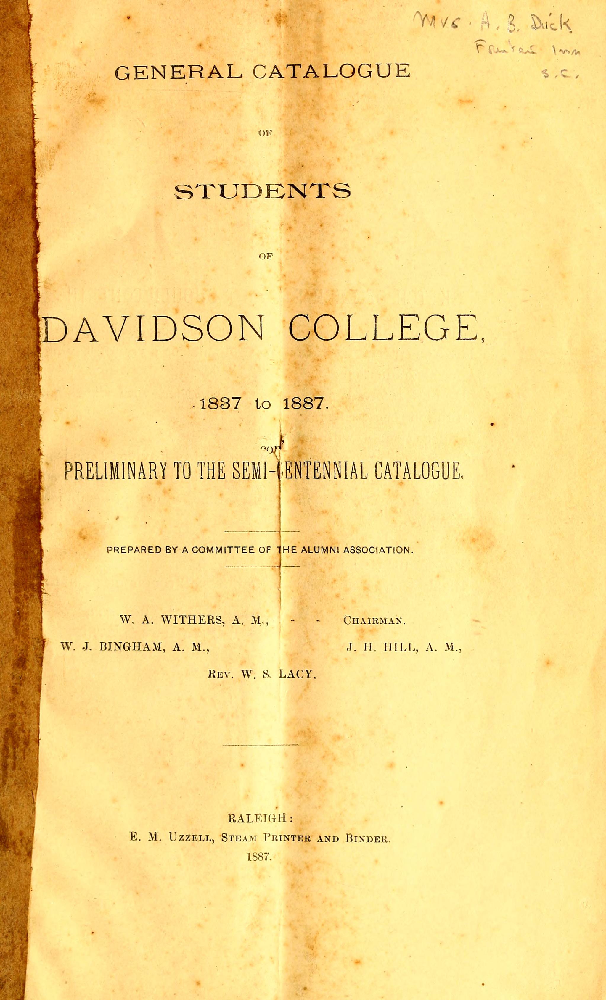 Davidson College Catalog [18371887]
