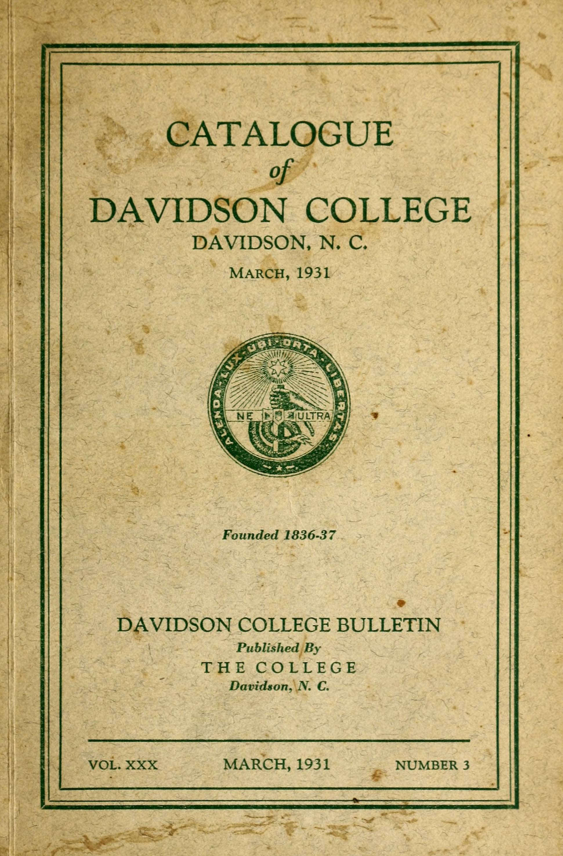 Davidson College Catalog 1930 1931 