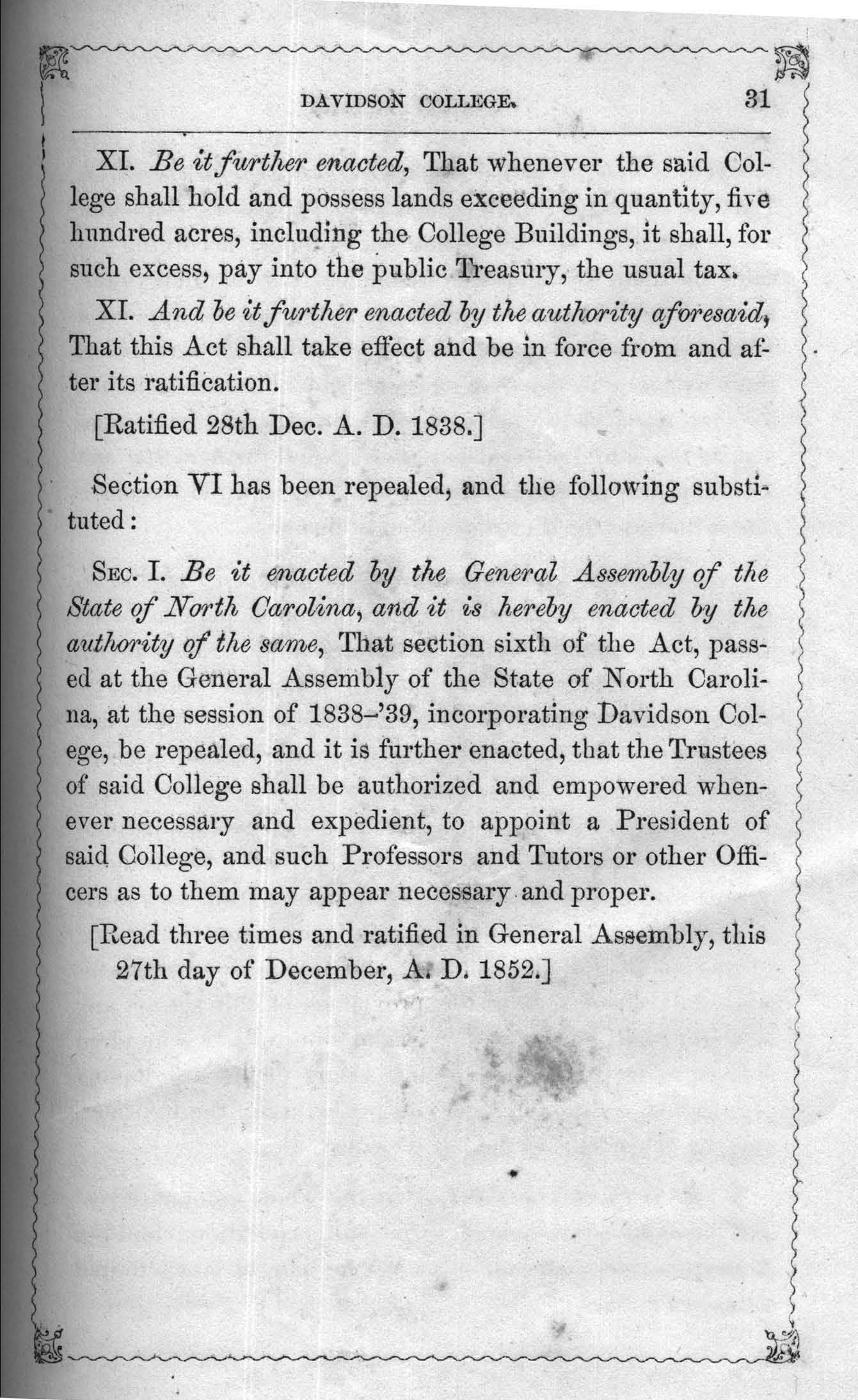 Davidson College Catalog 1855 