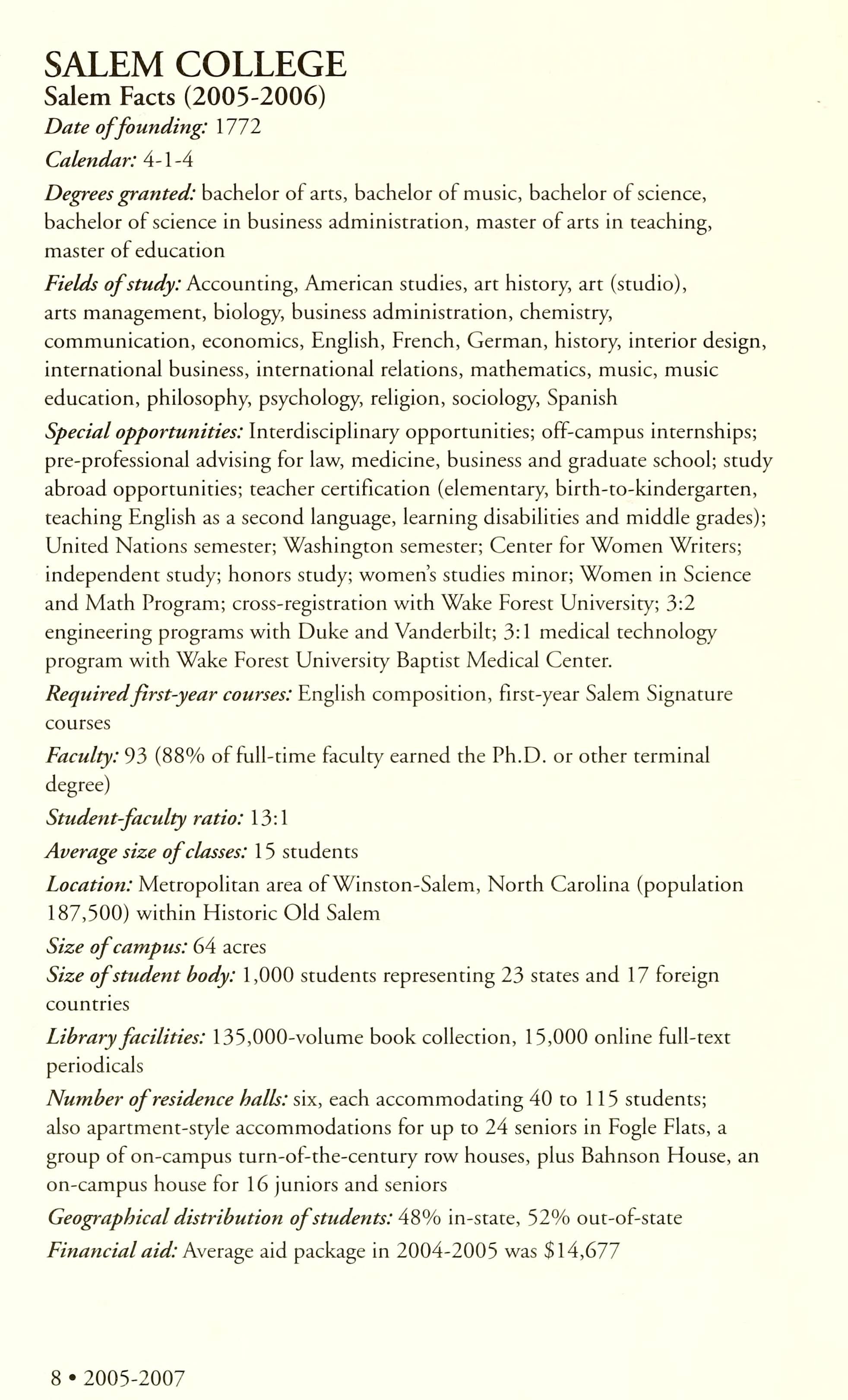 Salem College Catalog [2005-2007]