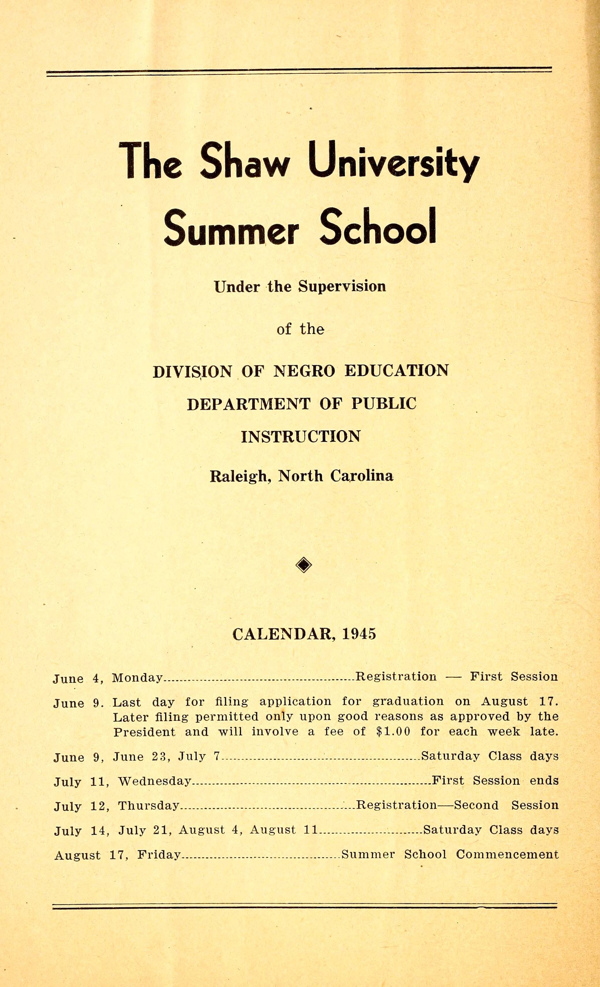 Shaw University Bulletin: Summer Session [1945]