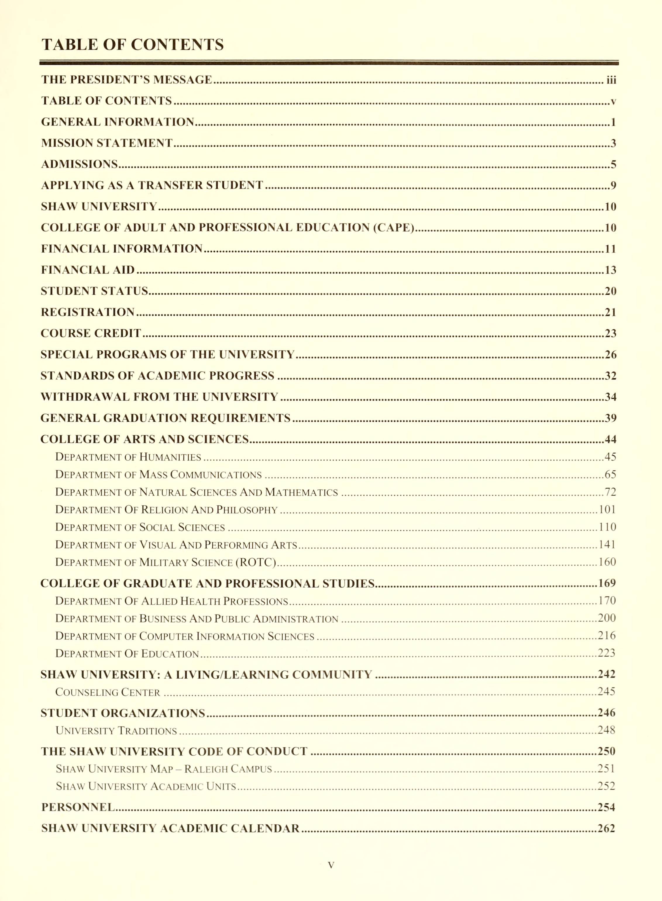 Shaw University Undergraduate Catalog [2005-2006]