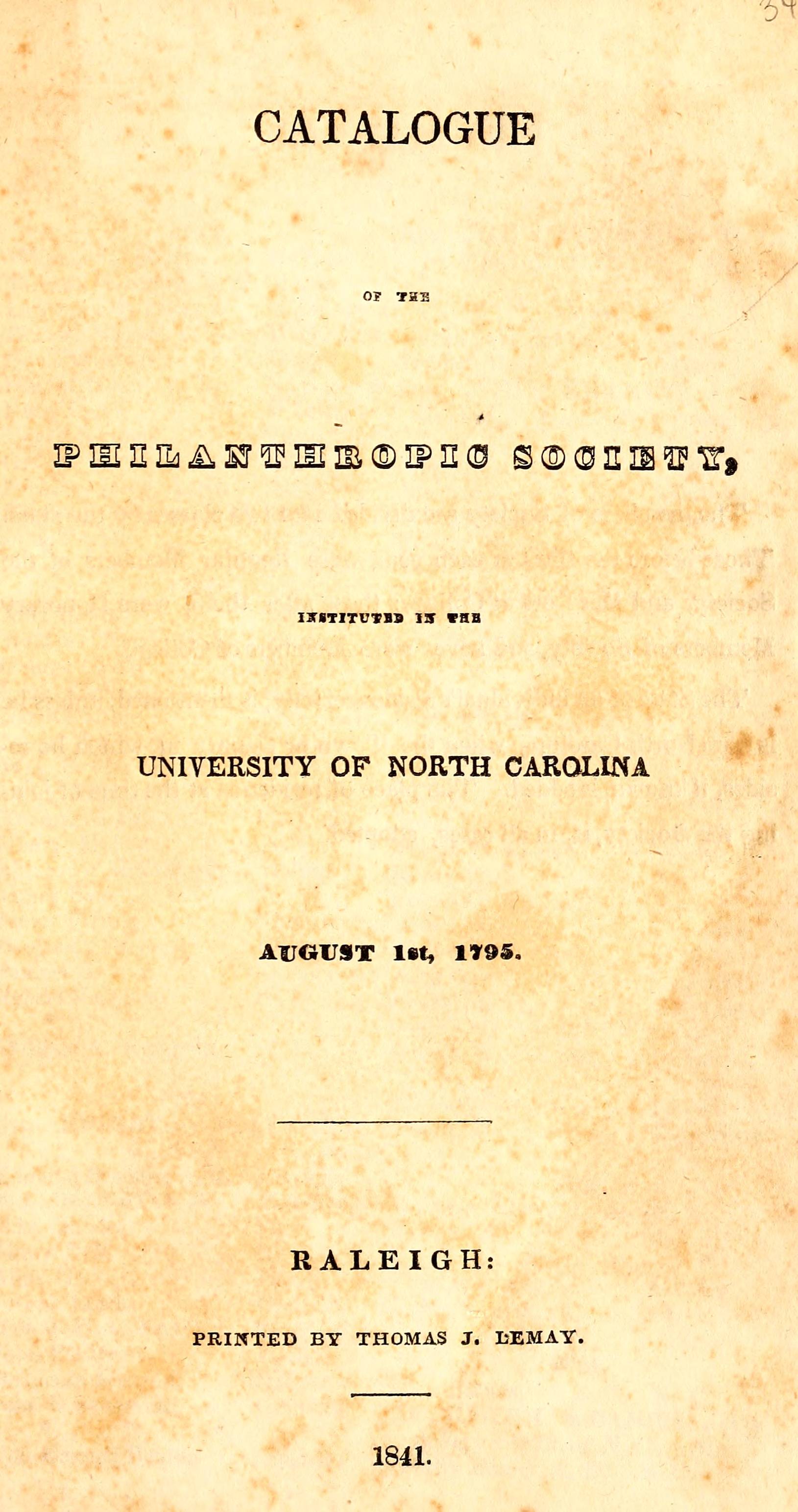 Catalogue of the Philanthropic Society University, Instituted in the