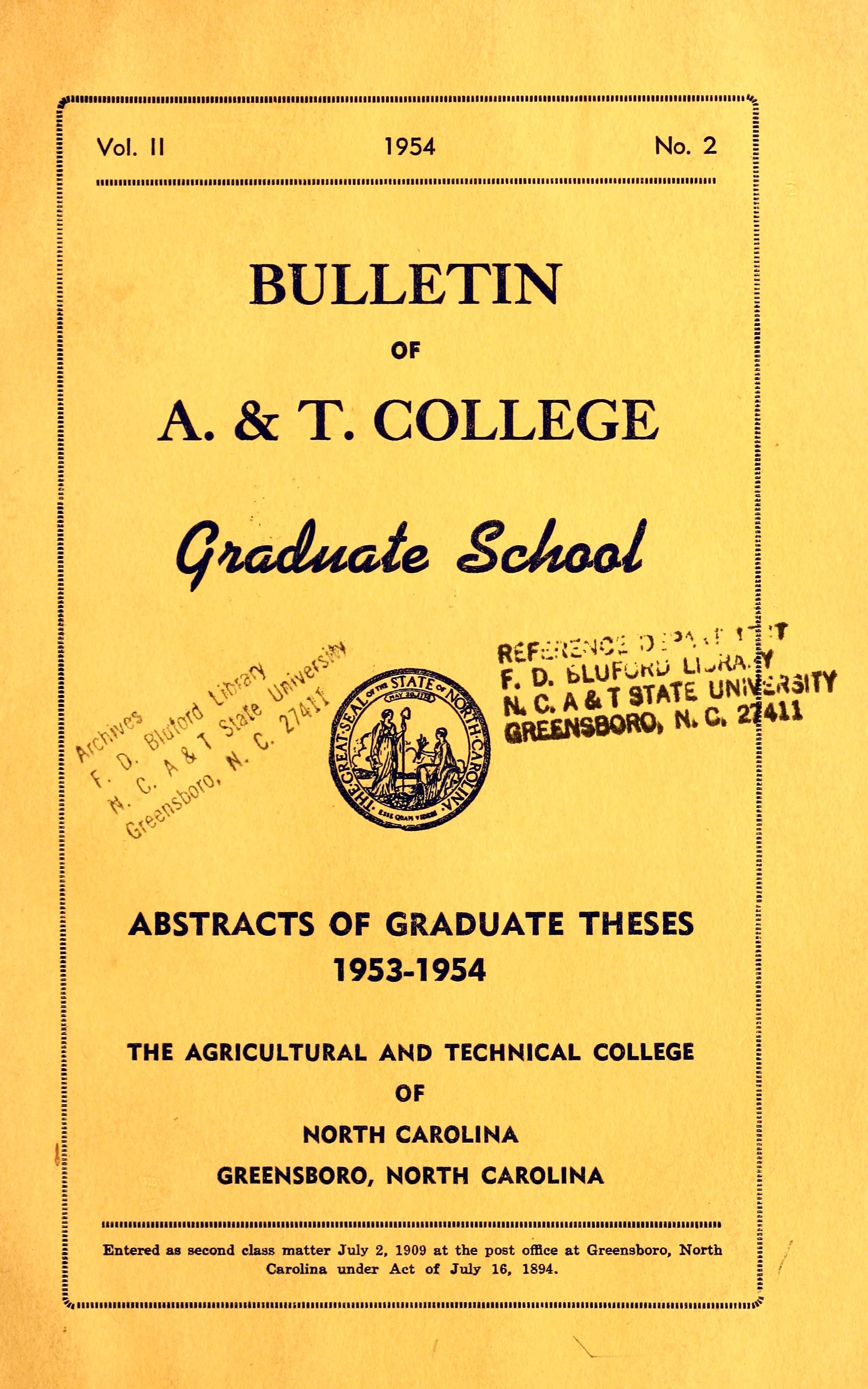 Bulletin of A. & T. College Graduate School [1953-1954]