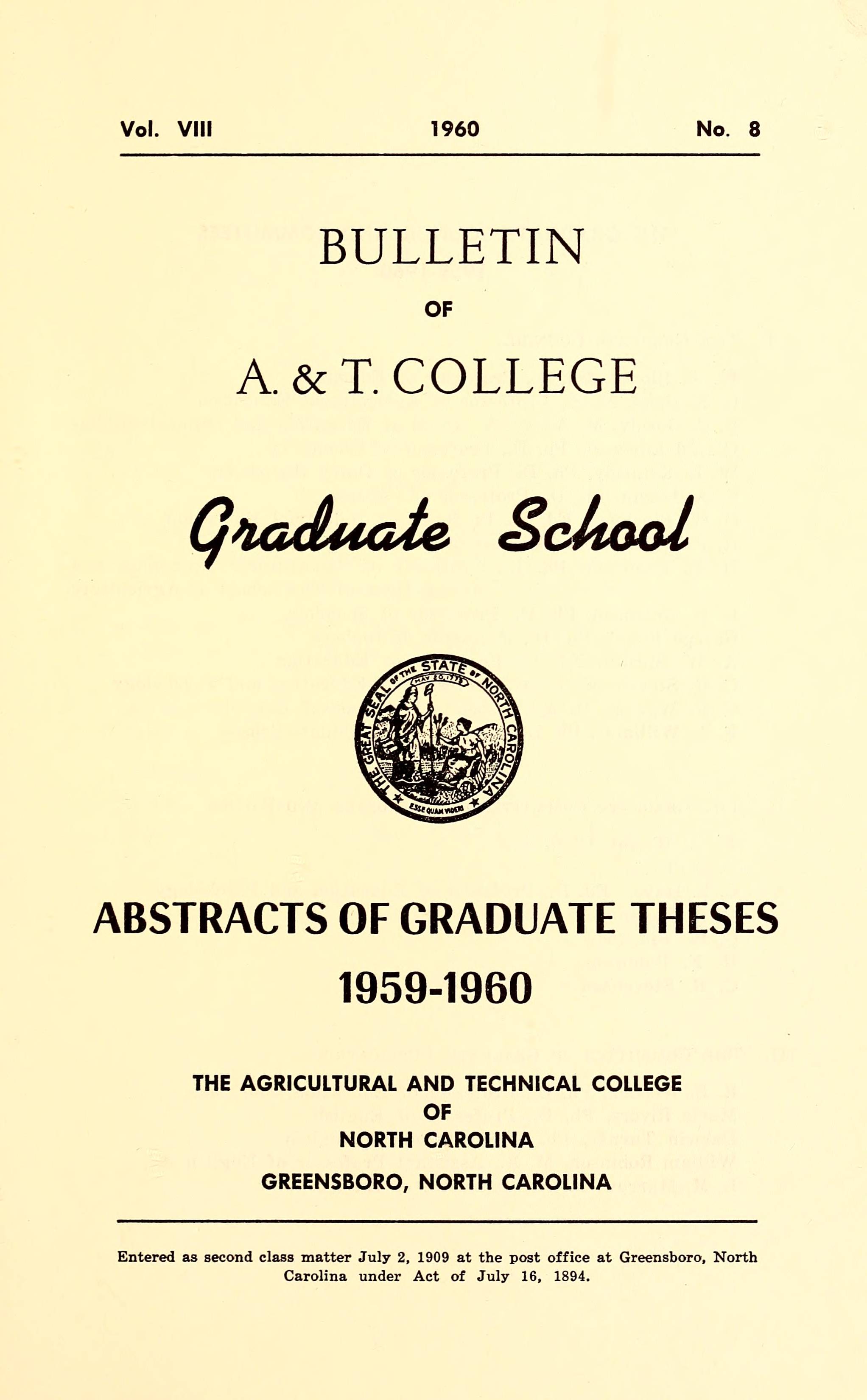 Bulletin of A. & T. College Graduate School [1959-1960]