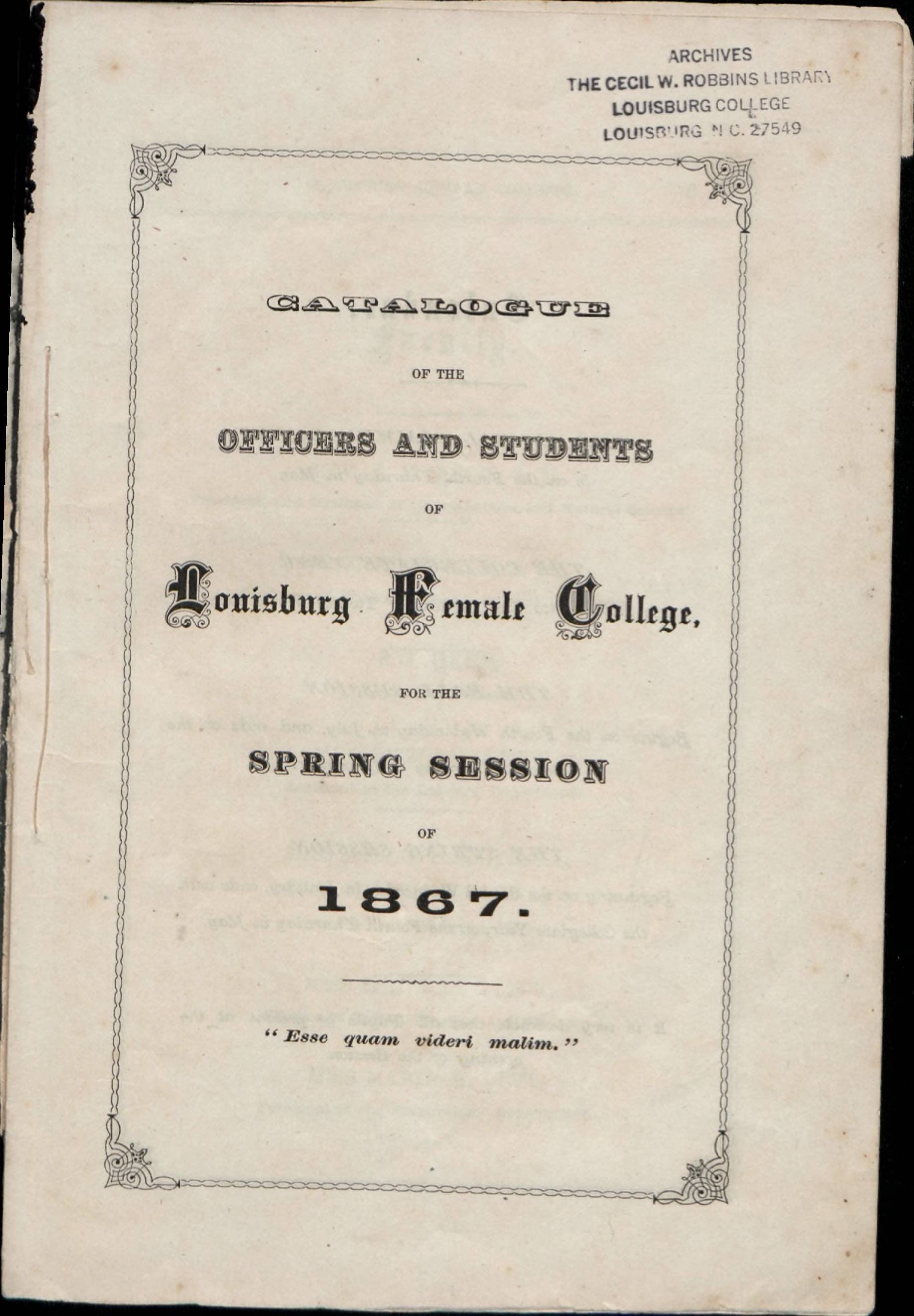 Catalogue of the officers and students of Louisburg Female College, for