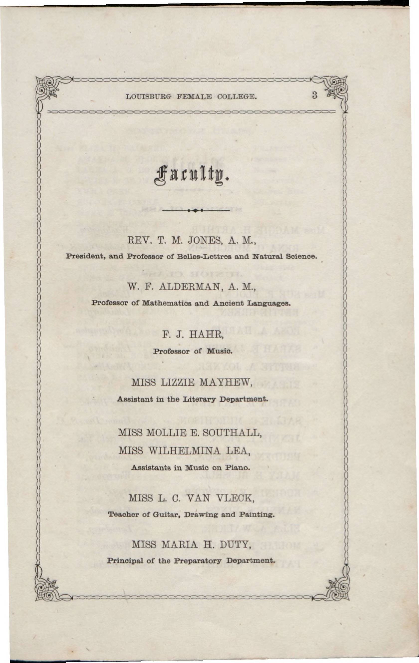 Catalogue of the officers and students of Louisburg Female College, for