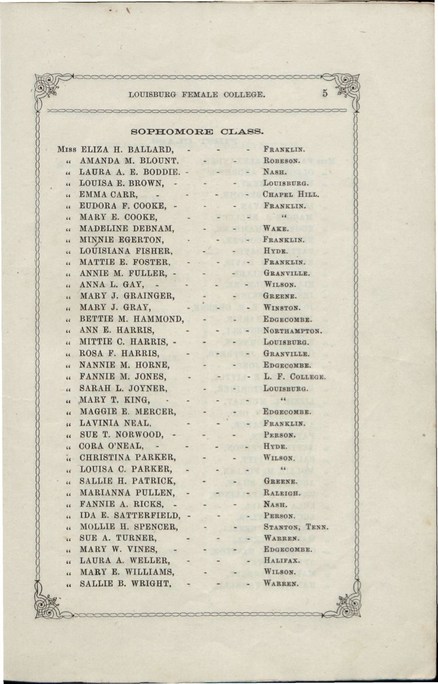 Catalogue of the officers and students of Louisburg Female College, for