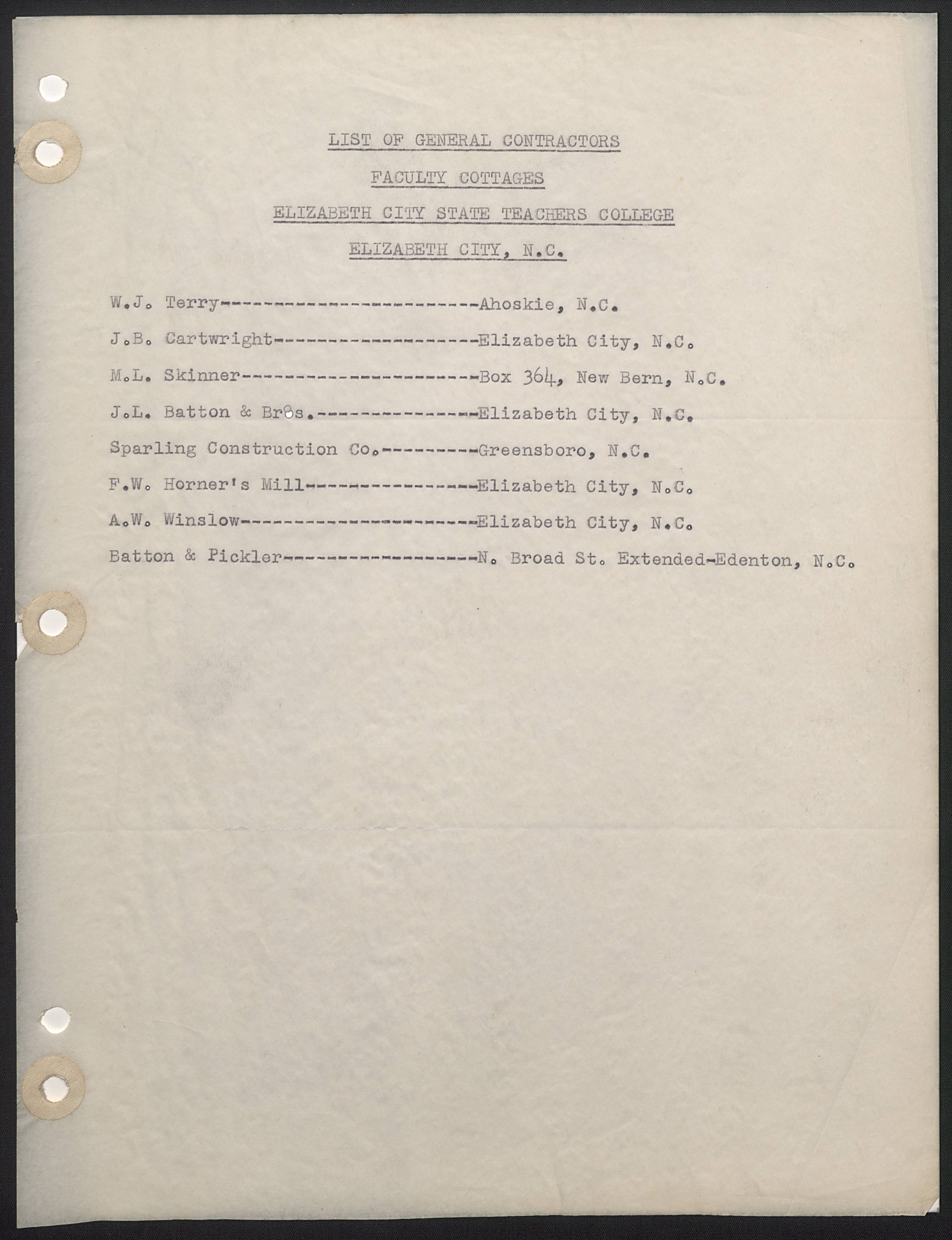 Elizabeth City State Teachers College Minutes of the Board of Trustees