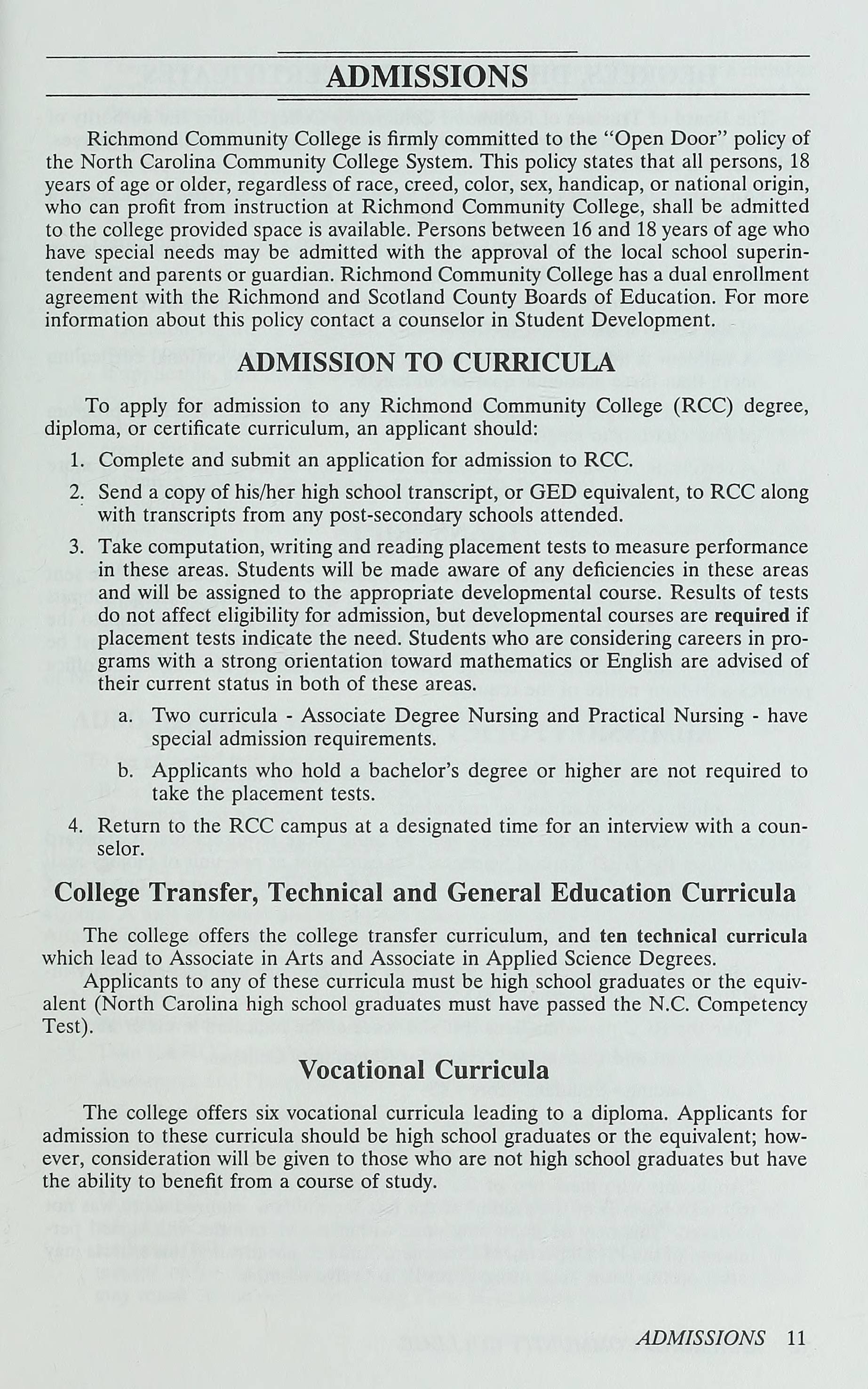 Richmond Community College General Catalog 1991 Richmond Community College General Catalog 1991