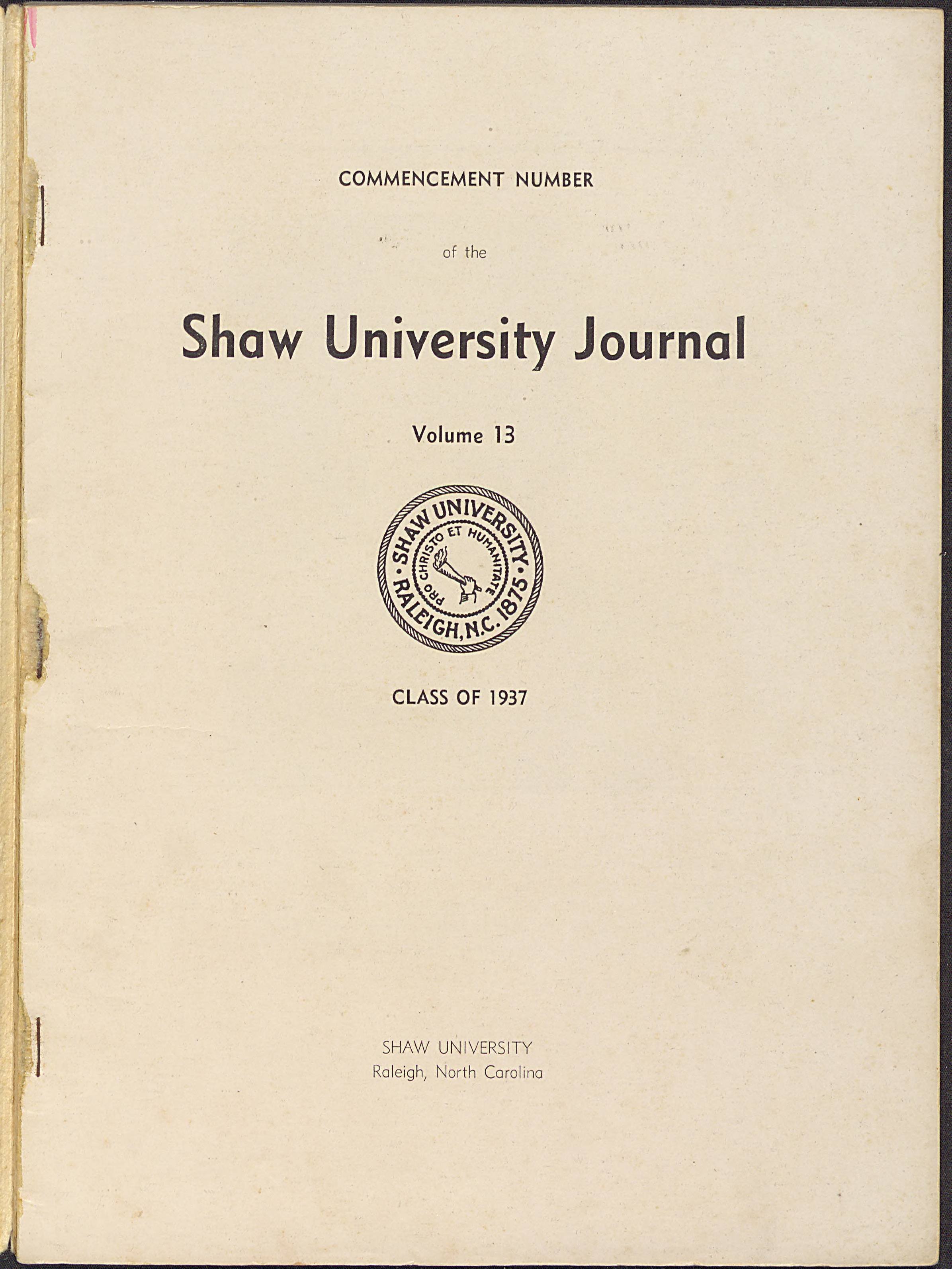 The Shaw University Journal: Commencement Number [1937]