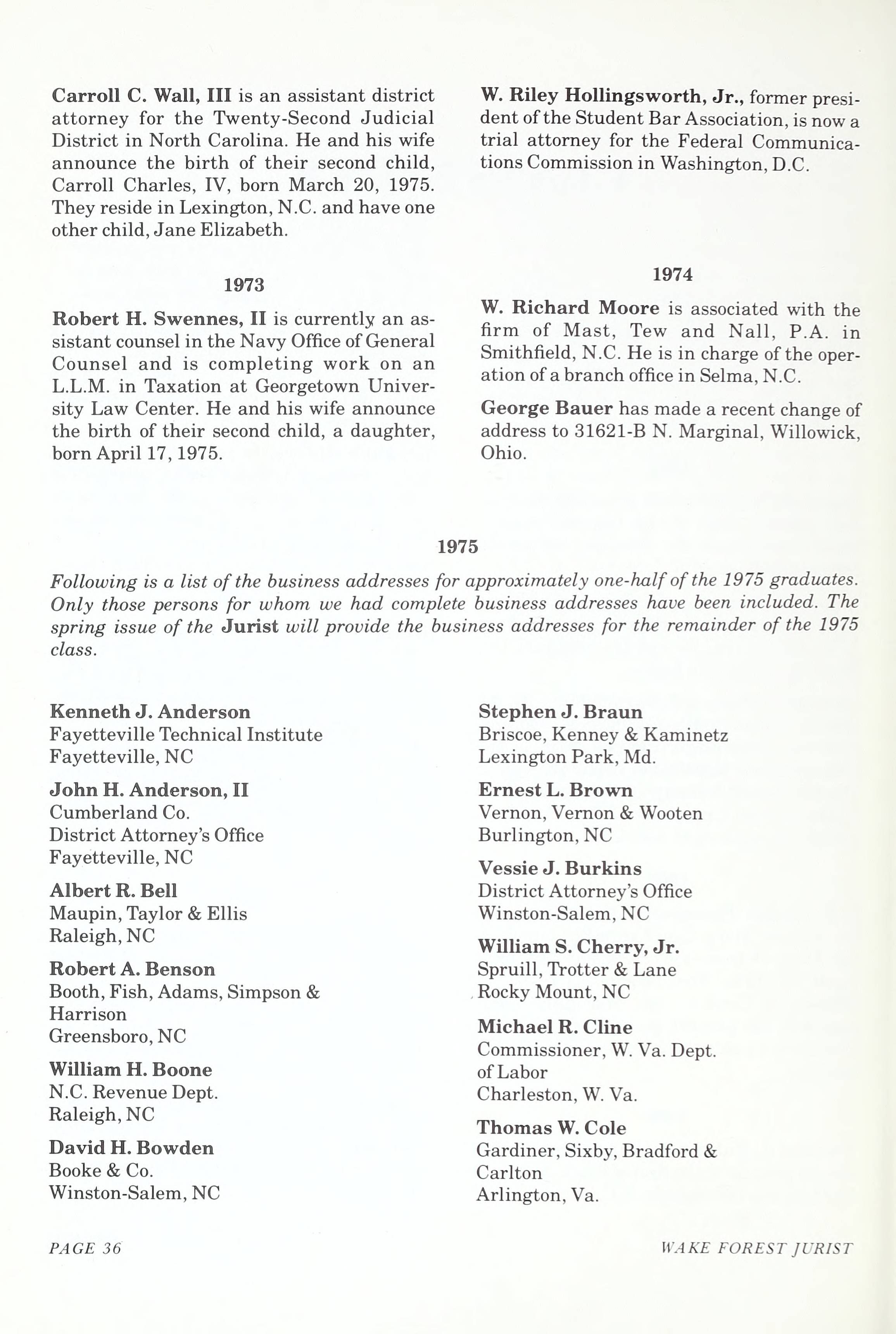 Wake Forest University Jurist [Fall 1975]