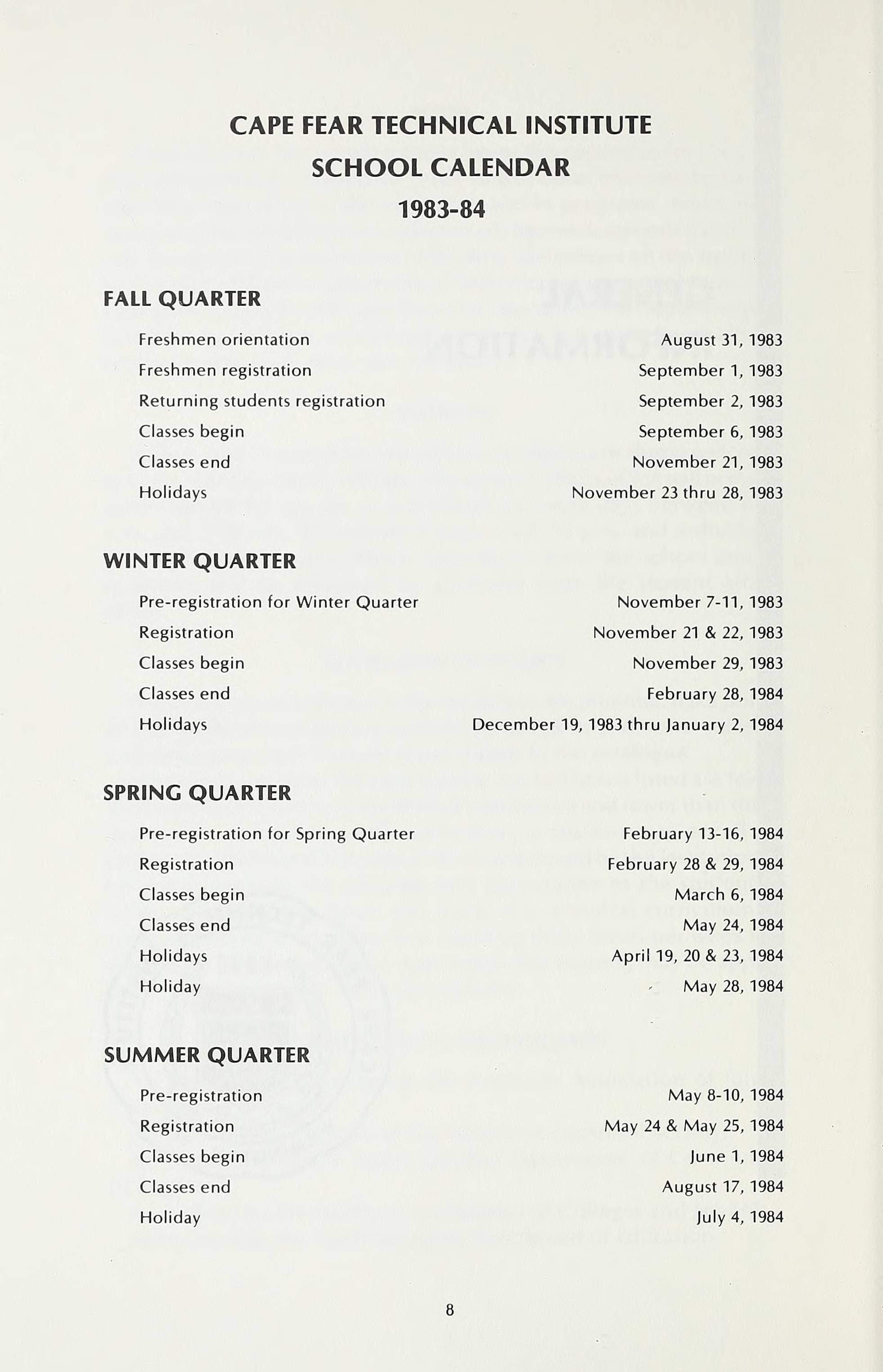 Cape Fear Technical Institute Catalogue [1983-1984]