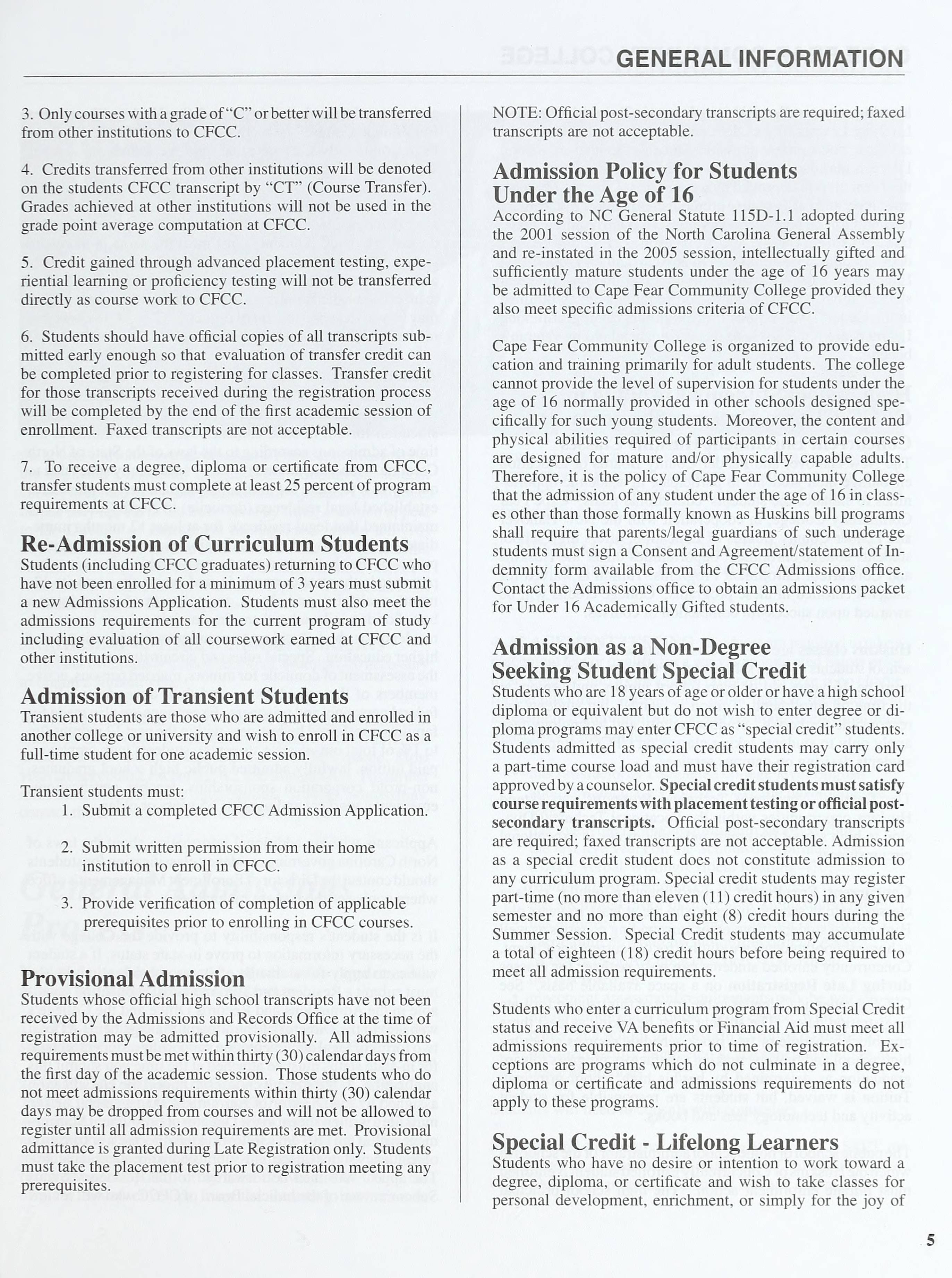 Cape Fear Community College General Catalog And Student Handbook 2006