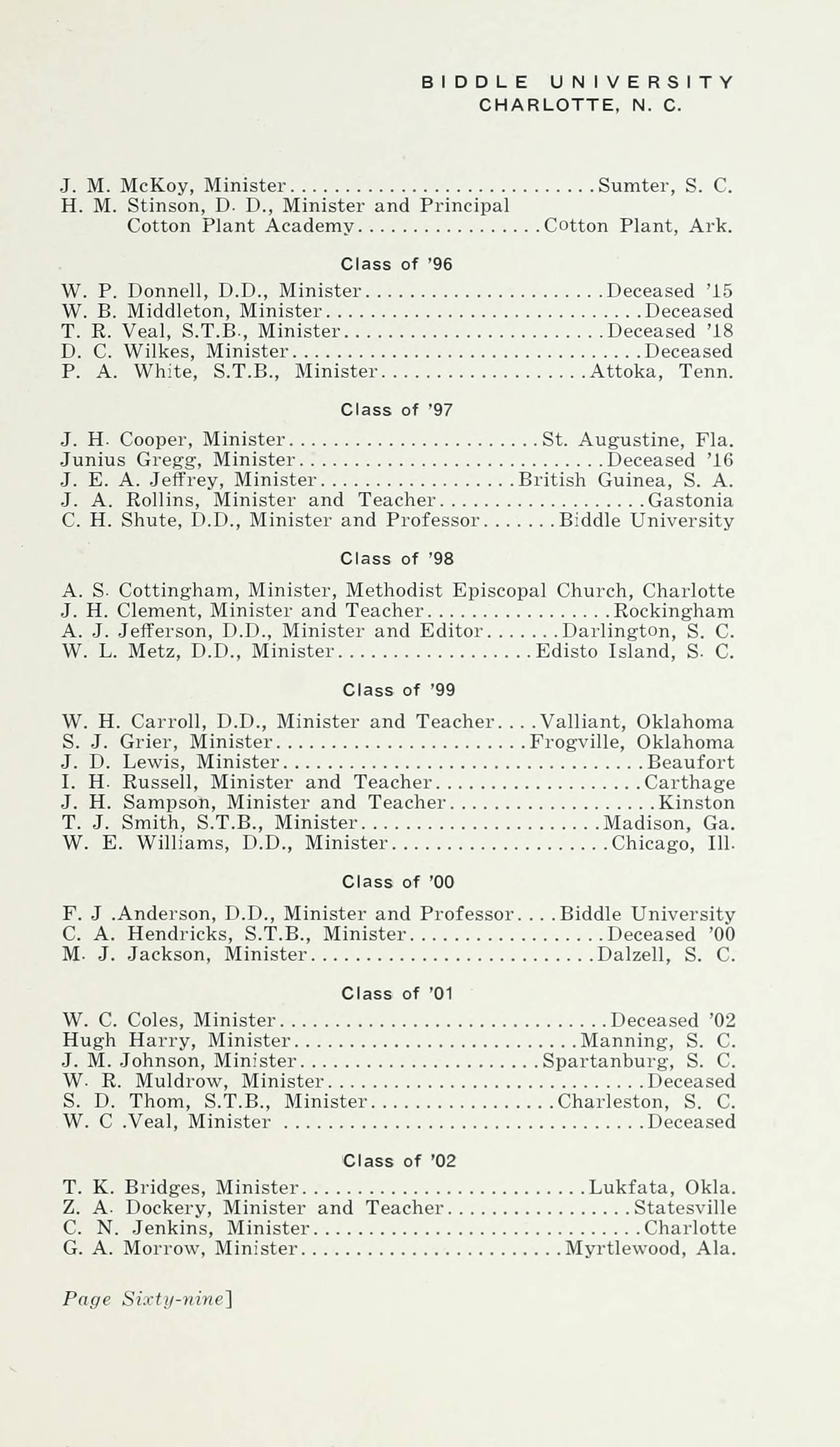 Biddle University General Catalog 1919 19