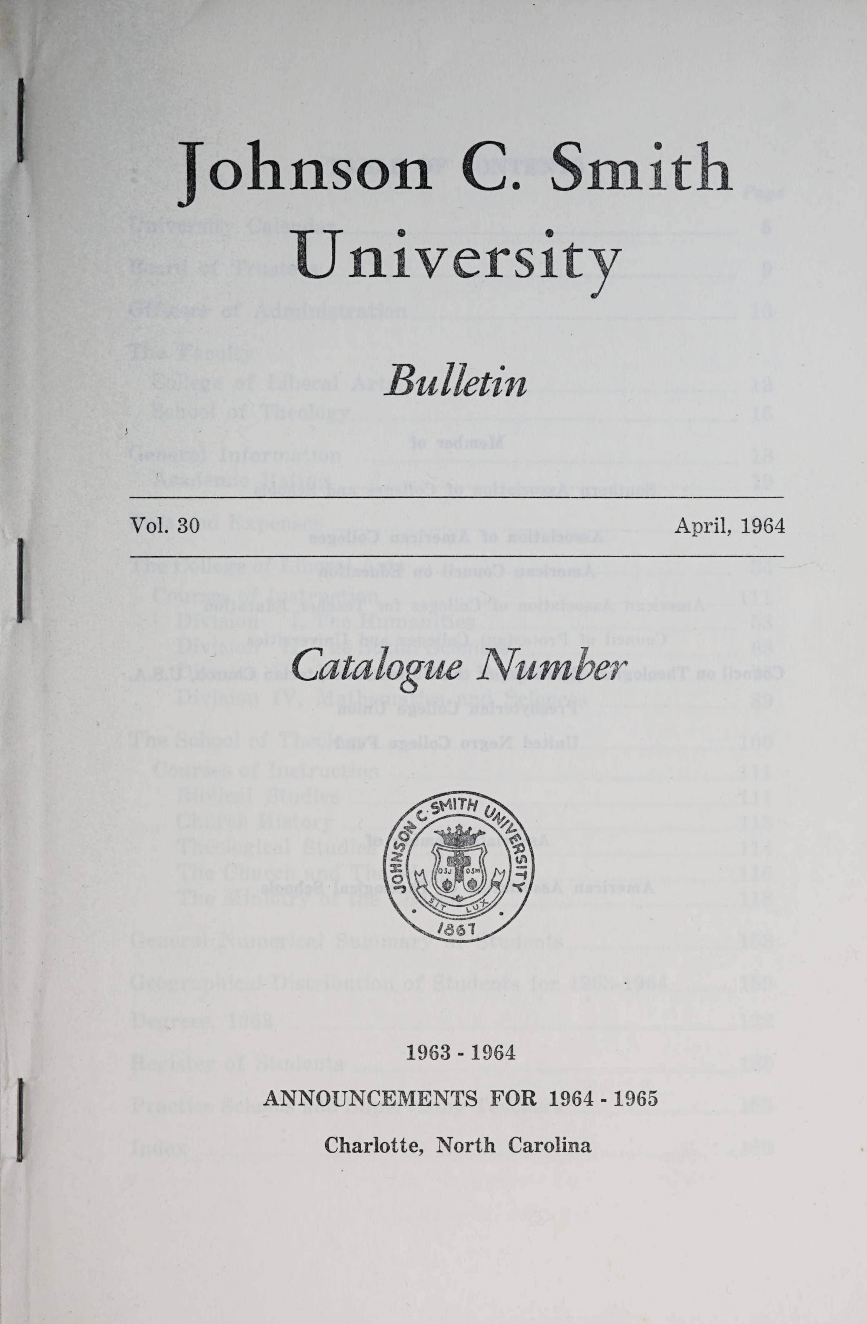Johnson C. Smith University Bulletin [1964]